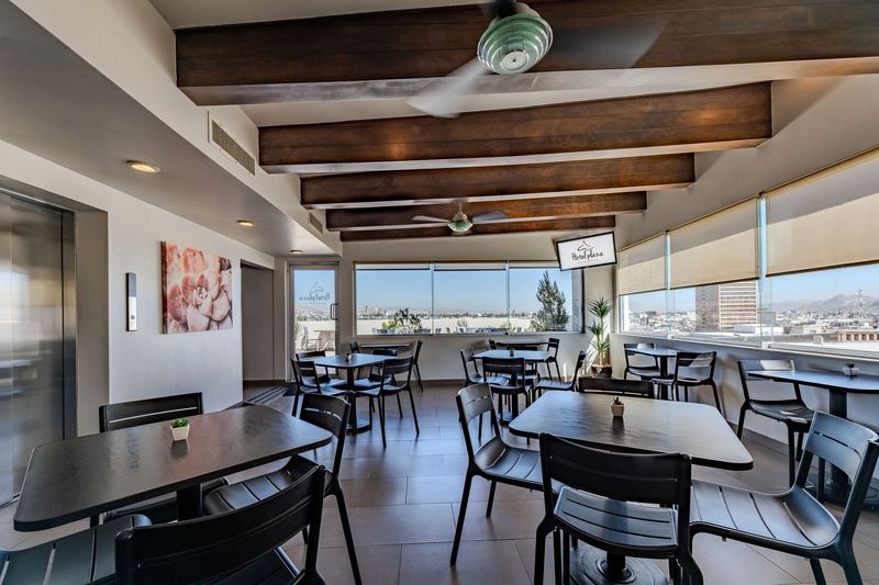Dining room with cathedral view