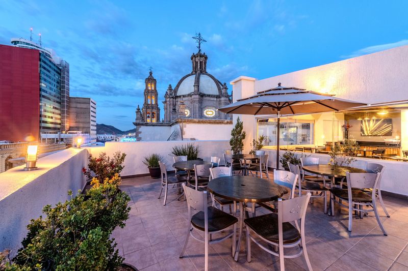 Terrace lit at night