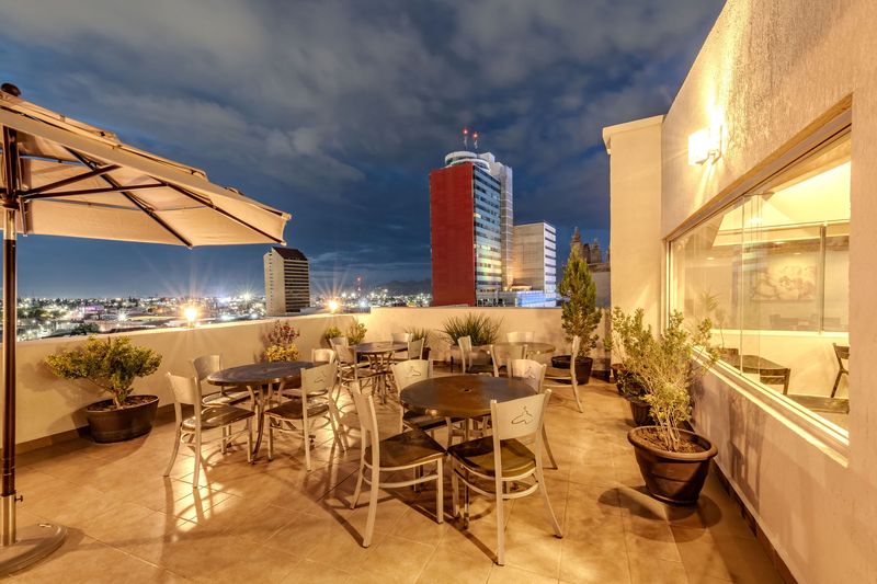 Terrace at night set up for an event